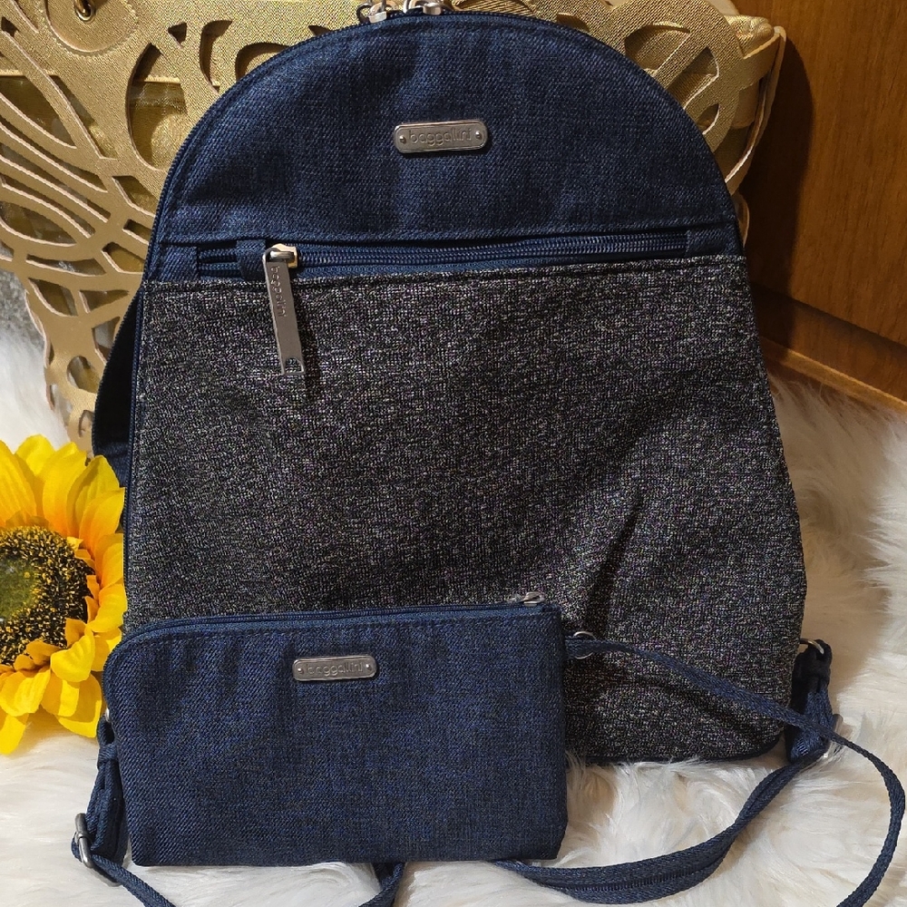 Baggalini Anti-Theft Denim Backpack with Clutch wallet